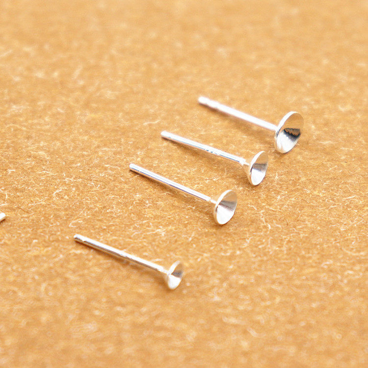 925 sterling silver bead disc earring DIY earring accessories empty support inset sticky beads semi-finished products for allergy prevention