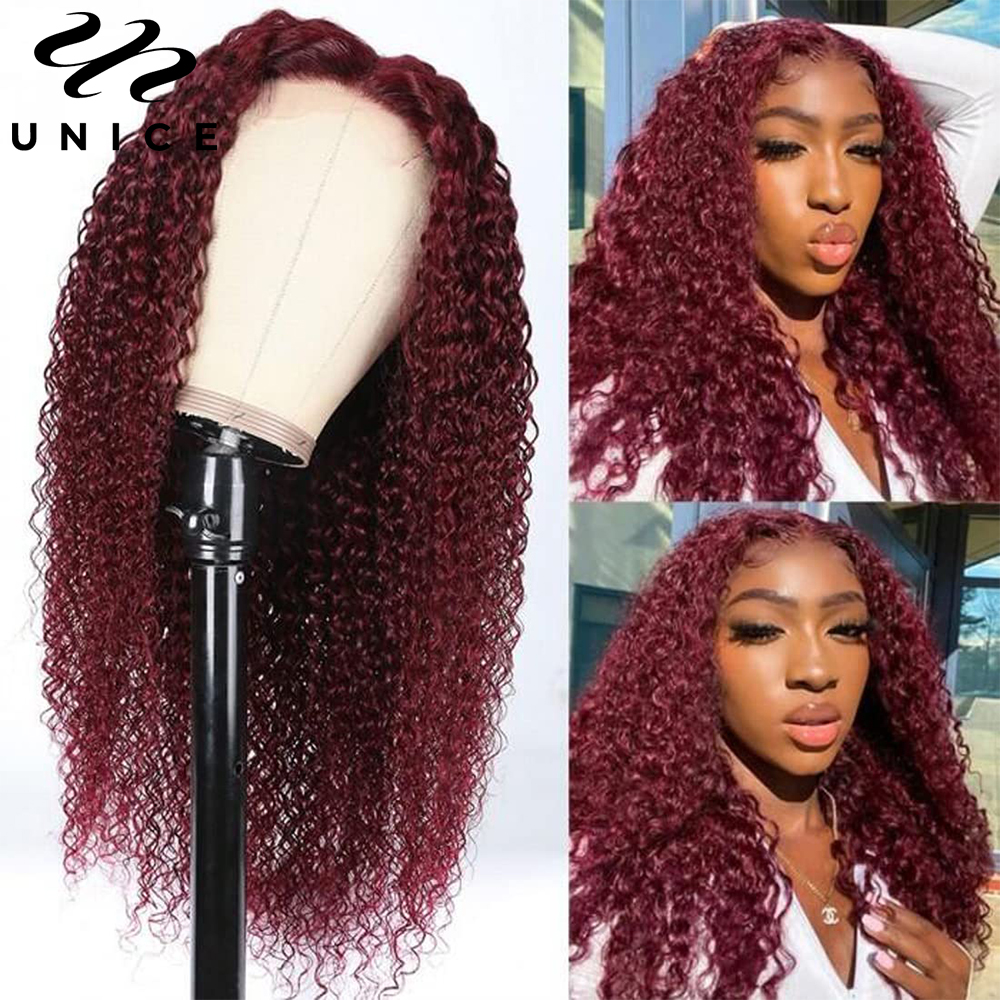 Cambodian 99J Burgundy Curly Lace Closure Human Hair Wigs  display picture 2