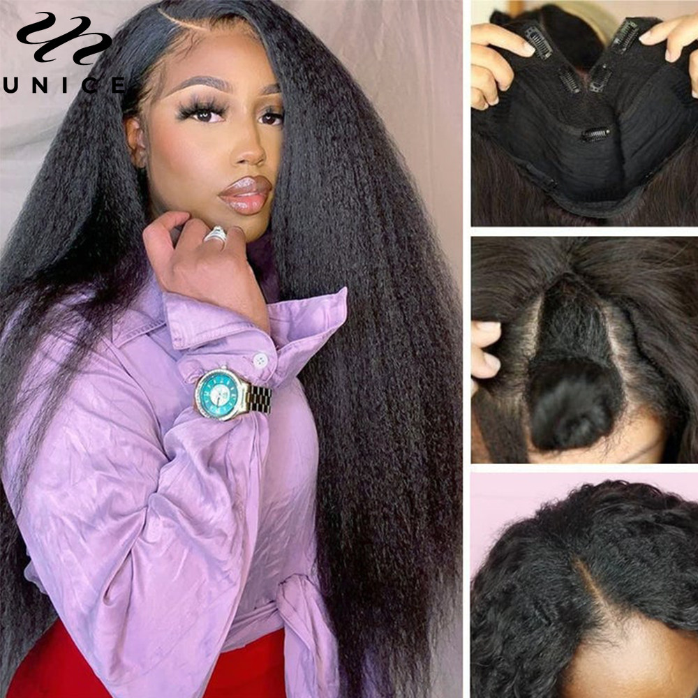 UNice Malaysian Kinky Straight V Part Wigs Human Hair Glueless