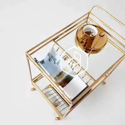 Wooden room designer gold brass color storage trolley high-end ins multifunctional shelf