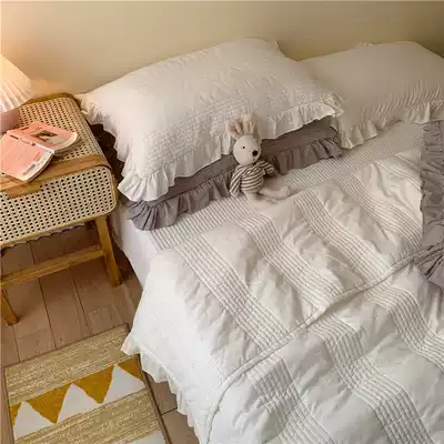 (Cotton bed cover)ins quilted bed cover three-piece Korean original single ruffle multi-function air conditioning thin quilt