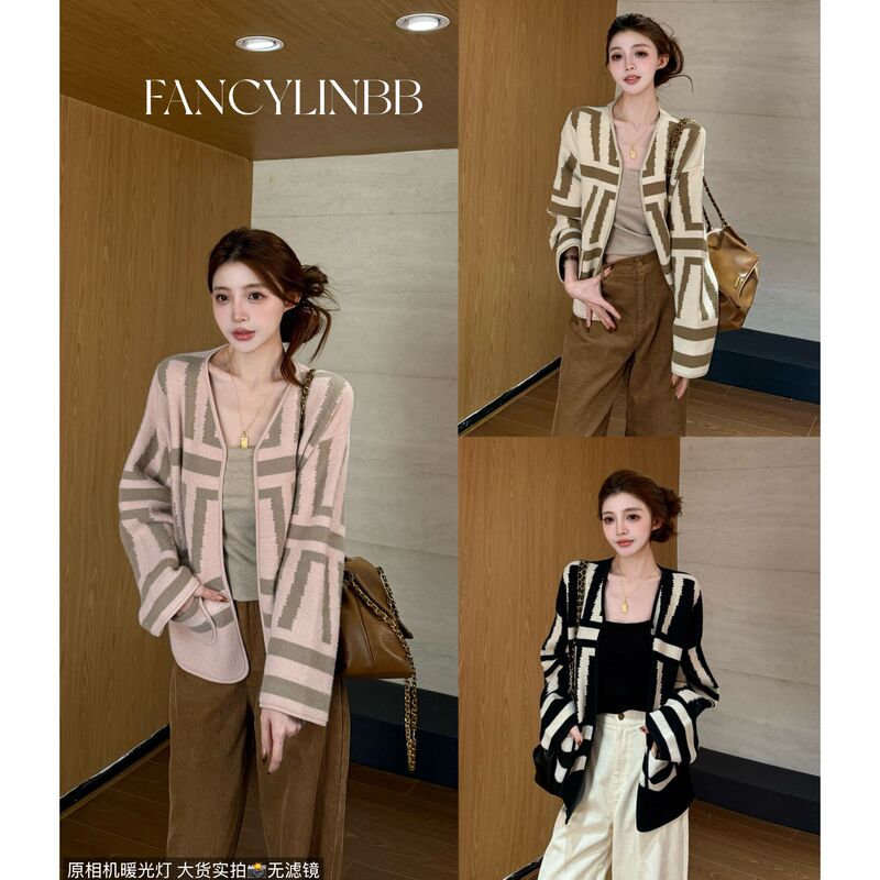 [Science Student] Lin Beibei· Brings a Sense of High-End Fashion! Geometric, High-Quality, Soft and Luxurious Sweater Jacket