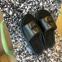 OMG too explicit legs for X SMFK slippers female outside wearing black balloon cross thick bottom slipper flat bottom