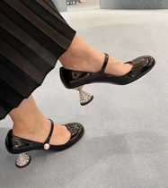 OMG Black Good-looking Duck Miu Home Mary Precious Shoes Pearl Coarse Heel High Heel Shoes Women Water Drill Single Shoe Bridesmaid Shoes