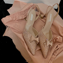 OMG is too beautiful for Miu Home Water drill fine heel sandal female rear air butterfly knot pointed high heel shoe Baotou 6cm