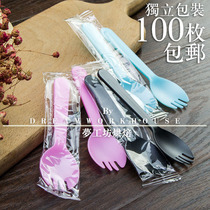 Baking thickened cake spoon Plastic fork Disposable independent packaging fruit yogurt salad mousse spoon fork