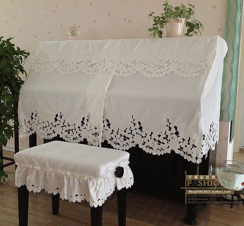 Sale foreign trade Nordic pastoral fabric European style embroidered piano towel half cover full cover hollow dust cover towel white rose