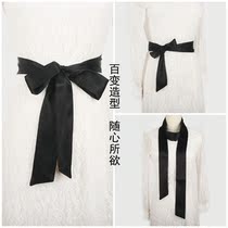 Black belt fabric decorative girdle Versatile wine red cloth ribbon bow Ice silk fine scarf New product