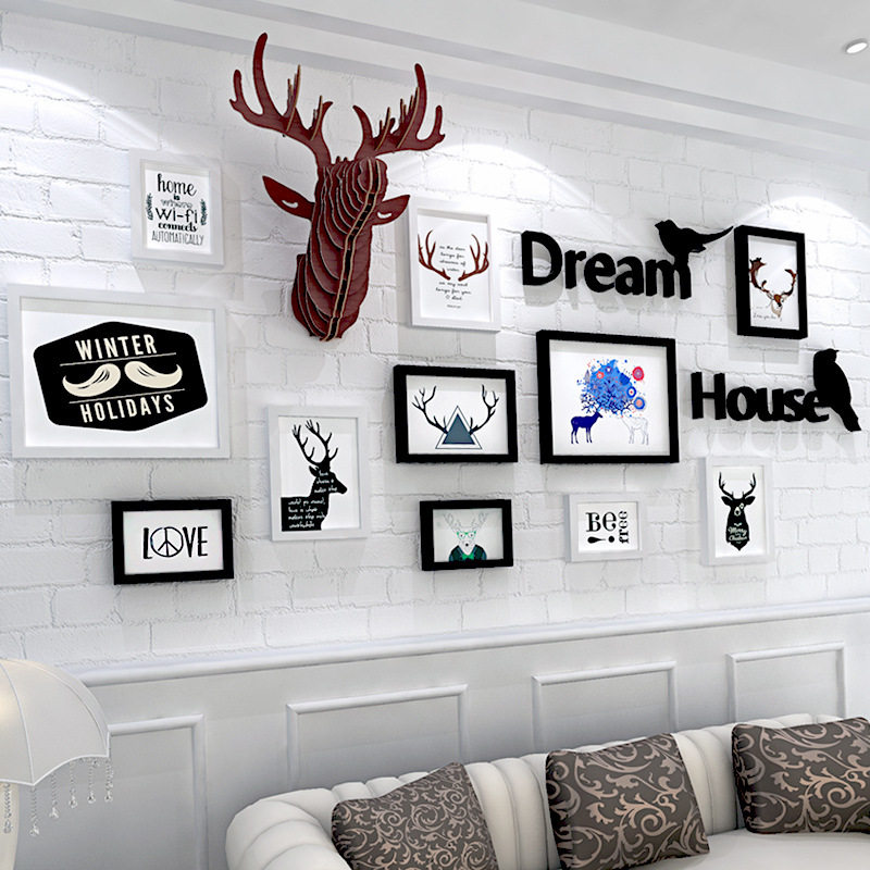 Nordic Style Living Room Composition Creative Decoration Painting Elk European Style Wall Hanging Painting Hairstyle Deer Background Wall Painting