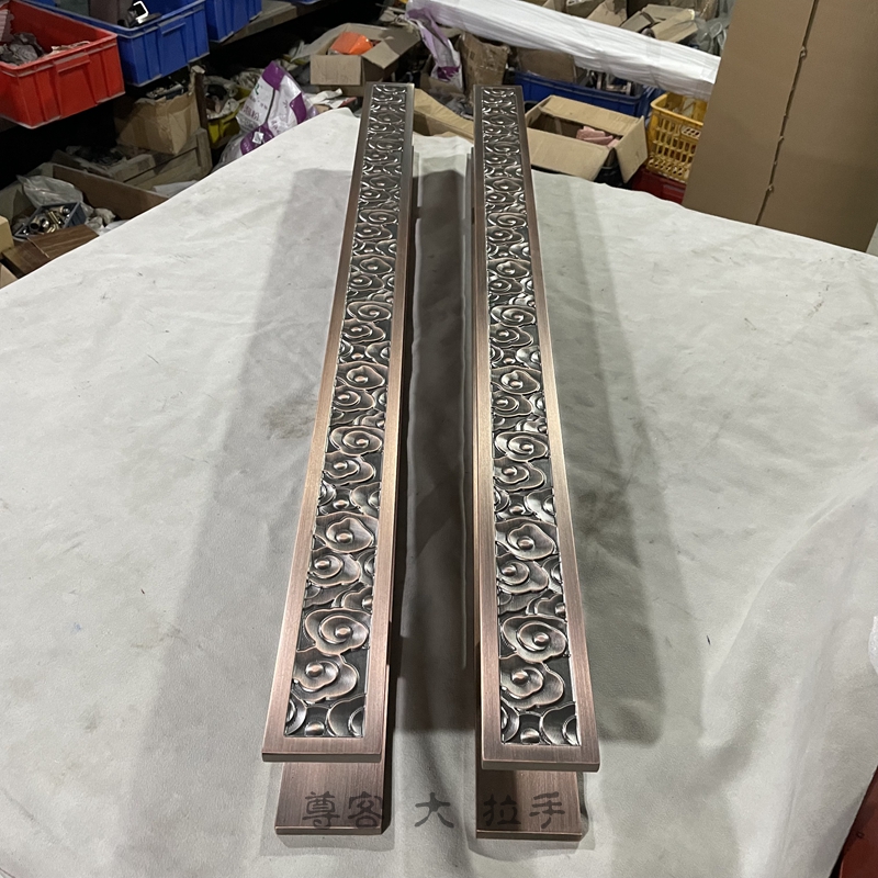 Chinese antique door handle bronze black double switch glass door wooden door handle long auspicious cloud carving handrail