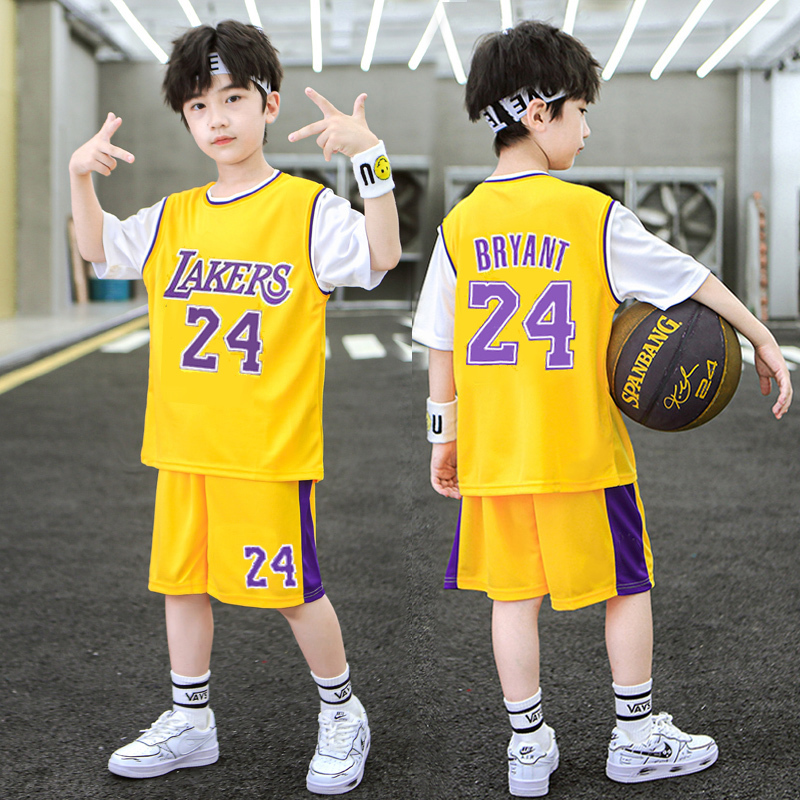 Children's Basketball Uniform Set Quick-Drying Boys' No. 24 Short-Sleeved Jersey Lakers Kobe Bryant Summer Thin Sports Training Suit
