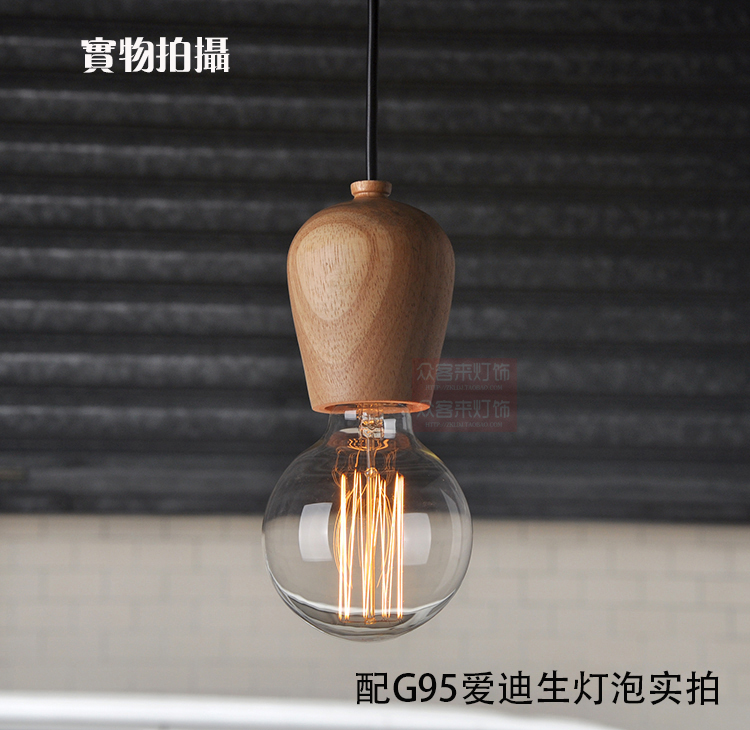 Single head log simple creative cute art retro nostalgic Edison light bulb chandelier wood wine glass chandelier