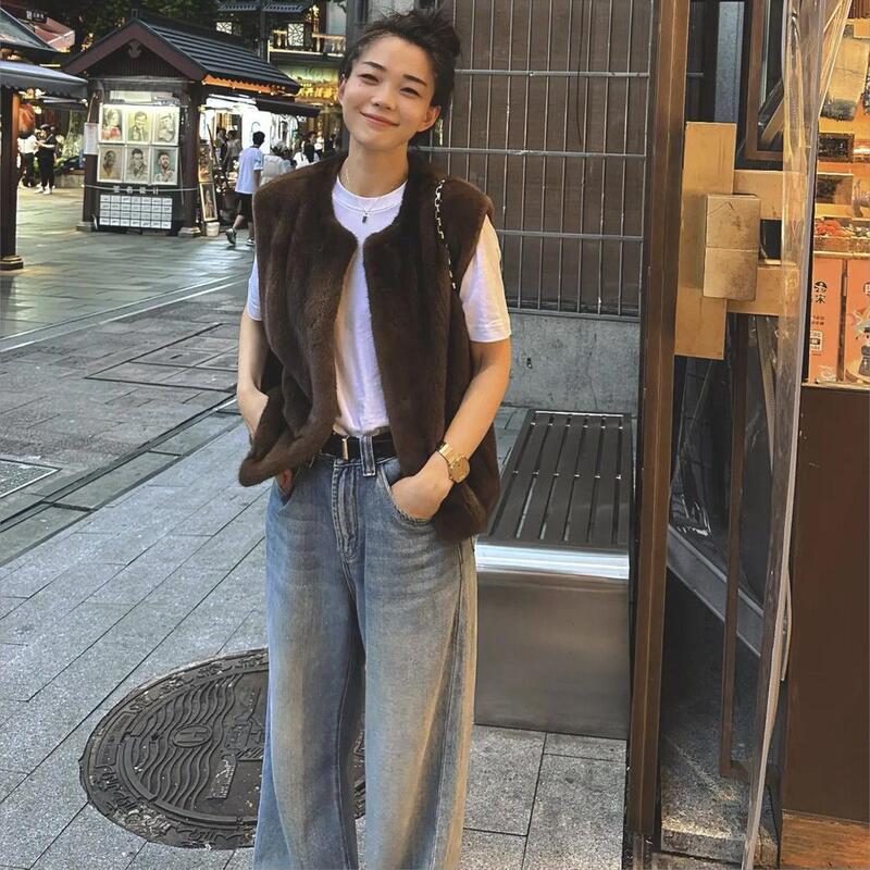 2026 New Winter Imported Small Mink Mink Fur Coat Vest Whole Mink Fur Coat for Women