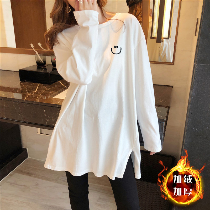 Maternity top 2021 new Korean version loose maternity T-shirt German velvet mid-length version split bottoming shirt autumn and winter