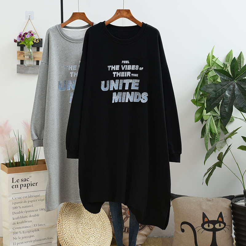 Pregnancy Woman Dress Fashion Loose Long Sleeve T-shirt Foreign Dress Women's Spring Fall Big Size Casual Mid-Set Casual Upper Dress