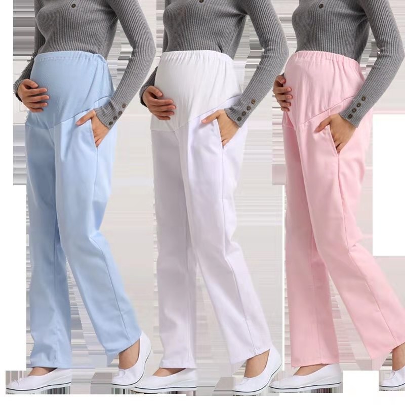 Maternity Nurse Pants with Adjustable Elastic Waistband and Belly Support, White Maternity Pants, Plus Size Nurse Uniform Work Pants, Thick Style Maternity Nurse Pants with Adjustable Elastic Waistband and Belly Support, White Maternity Pants, Plus Size Nurse Uniform Work Pants, Thick Style