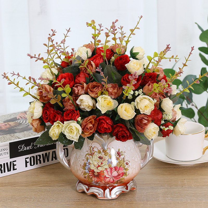 Decorative flowers simulation bouquet Living room European fake flower ornaments Dry flower arrangement Plastic flower table decoration flower tea several decorations