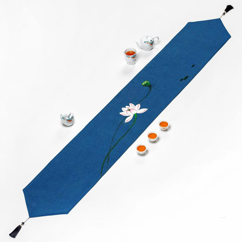 Waterproof tea table Tea table New Chinese Zen cotton linen dining table table flag cloth Tea flag tea table Tea cloth Tea tablecloth long strip