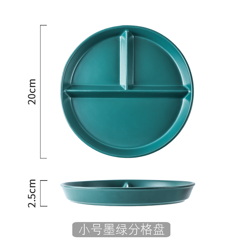 Green - SmallDiet meal plate ceramics ration Fat reduction Dinner plate children Dinner plate Eat for one Three grid Grid separate Separate meals household