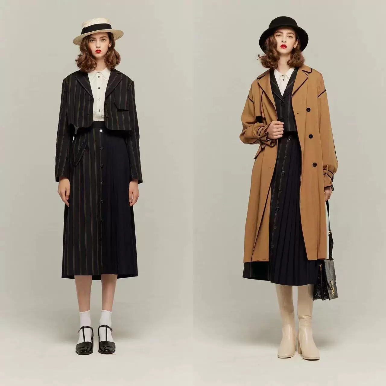 Short classic suit jacket, set, pleated skirt