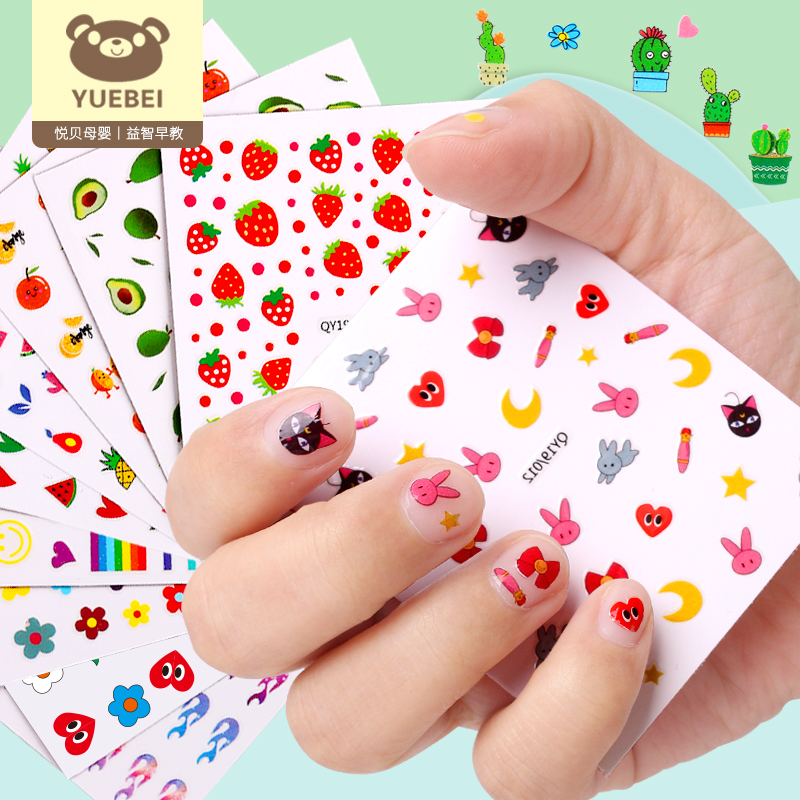 Children's nail Stickers for Girls Princess Cartoon Animals Waterproof Nail Stickers for Female Babies Safe non-toxic finger stickers