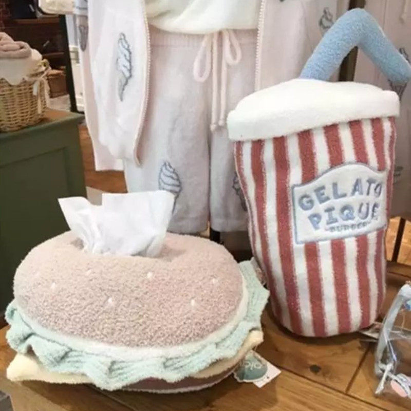 Nordic ins car load plush cloth art paper towels Creative Cute Burger Cola Holding Pillow Paper Box Toilet Paper Box