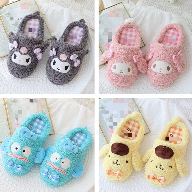 Day Ensemble Cartoon Cotton Slippers Women Autumn winter Home Cute Little Devil bag heel Slippers At-home Warm Non-slip 