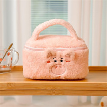 Ins cute pink piggy makeup bag large capacity portable portable makeup box cartoon cosmetics storage bag