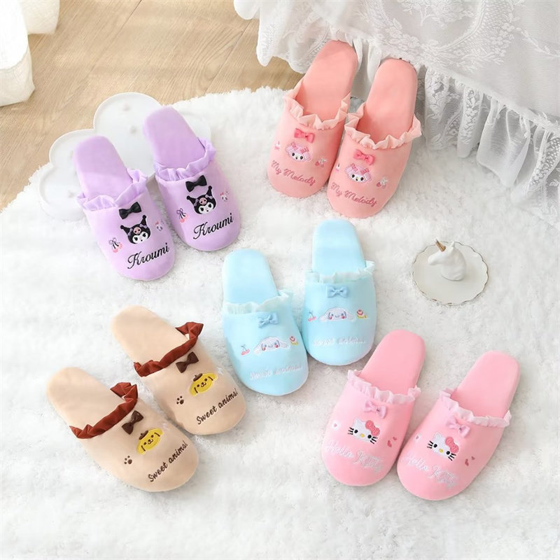 Autumn winter cotton slippers women's home with cute cartoon home indoor floor mute Baotou meleti plush slippers-Taobao