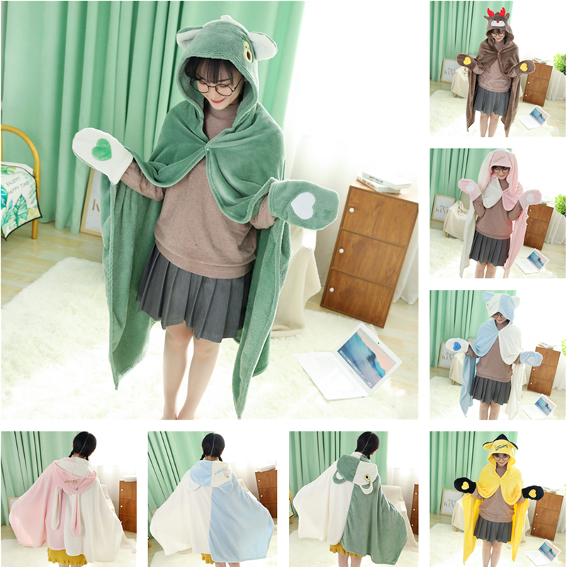 Cute Bull Oil Goye Christmas Deer Cape Shoulder Blanket With Cap Cloister Office Afternoon Nap Air Conditioning Blanket Knee Leg Blanket Students