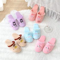 Cartoon cotton slippers female winter cute plush Baotou slippers home indoor floor silent home shoes autumn and winter