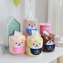 Soft cute plush paper towel set cartoon puppy round roll paper tube desktop box car paper box car paper box home