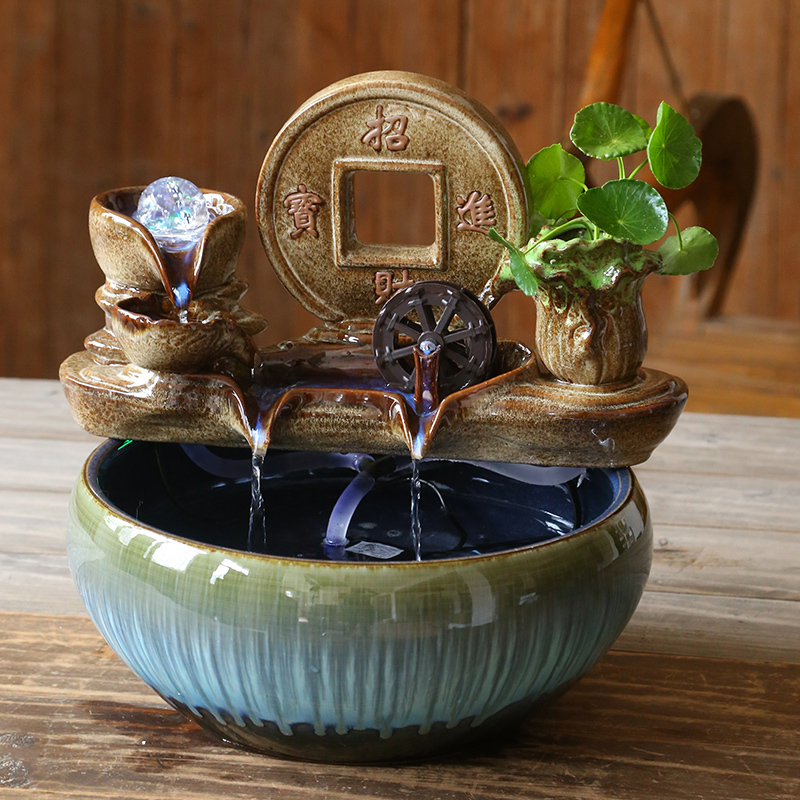 New Chinese-Style Ceramic Feng Shui Circulating Water Ornament for Living Room, Creative Windmill Fountain, Water Feature, Fish Tank, Mist Humidifier New Chinese-Style Ceramic Feng Shui Circulating Water Ornament for Living Room, Creative Windmill Fountain, Water Feature, Fish Tank, Mist Humidifier