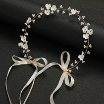 Bridal Headwear European and American Three-petal Flower Shell Flower Beads Soft Chain Millet Beads Hairband Headband Hair
