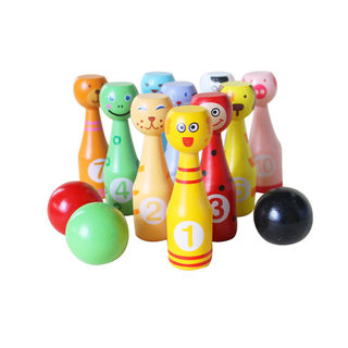 Children's wooden animal bowling toy set for 3-year-old baby with wooden cartoon number pattern, small size wins big size