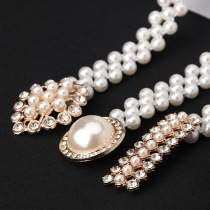 Womens Pearl Waist Chain Korean Style Rhinestone Pearl Decorative Belt Fashionable Sweet Dress Elastic Belt for Women