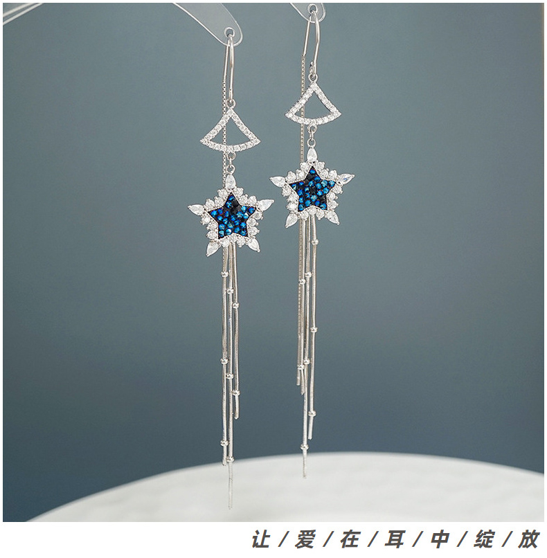 2021 - The new fashion and silver pentagon star long - running Su earrings with super flash ear crashes