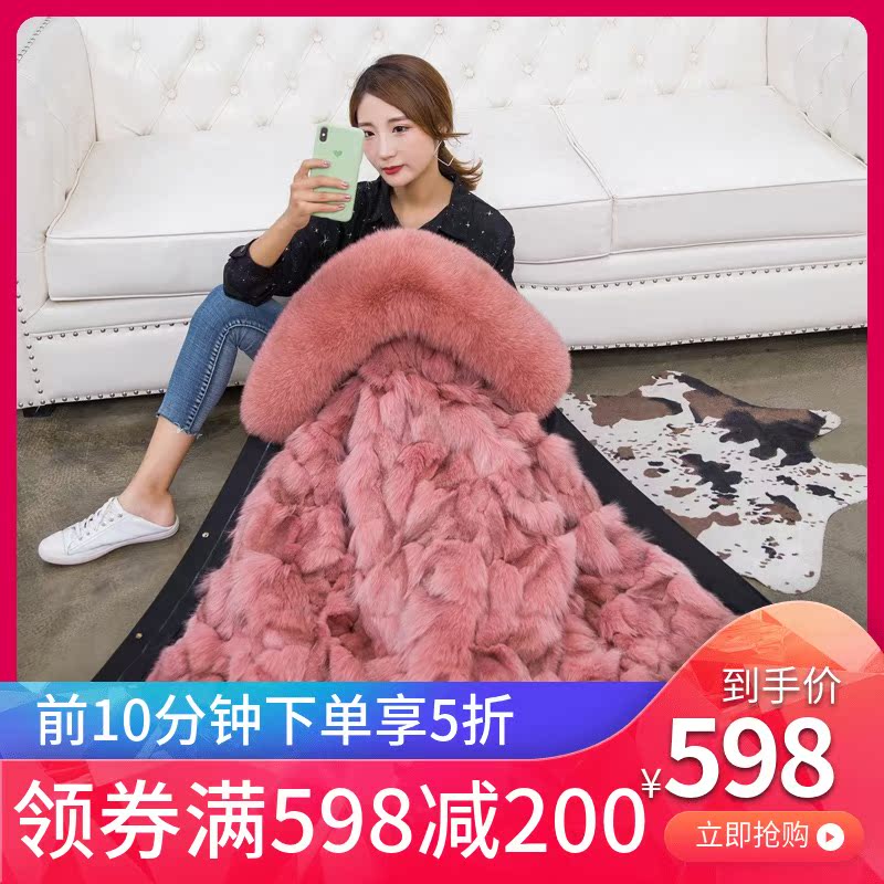 2019 New Fox Hairy vượt qua nữ Winter Courage Dare-diệt Mid-Length Fur Coat Over-the-đầu gối Coat