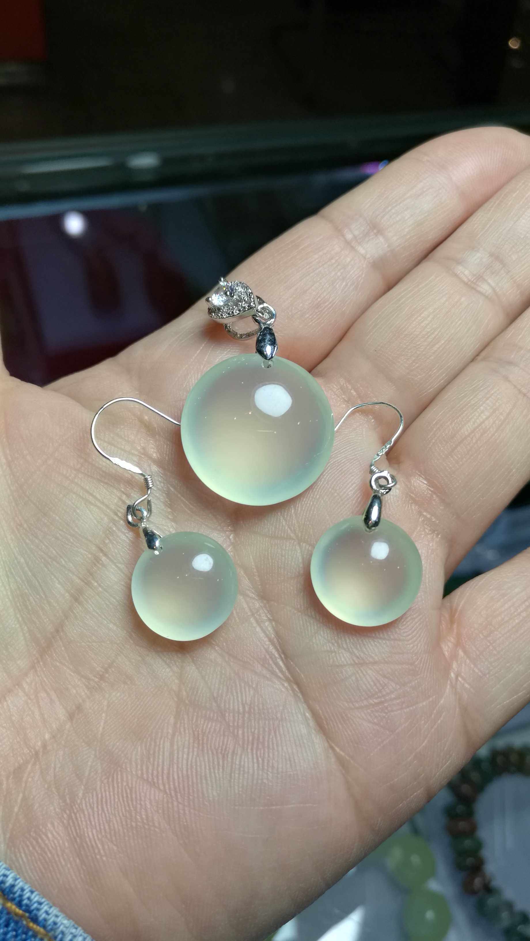 Xiu Jade Pendant Earrings Suit Earrings Ice Material Necklace Pendant Xiu Jade Earrings Pendant Ear Pendant Sets