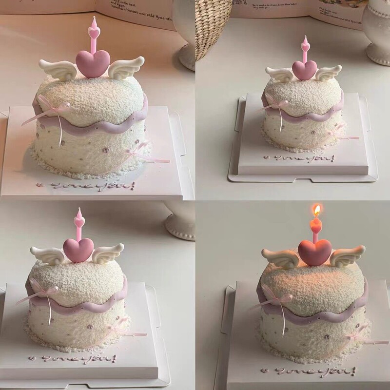 Trendy Instagram-Style 520 Valentine's Day Couple's Anniversary Pink Heart Fairy Wings Heart-Shaped Candle Topper Trendy Instagram-Style 520 Valentine's Day Couple's Anniversary Pink Heart Fairy Wings Heart-Shaped Candle Topper