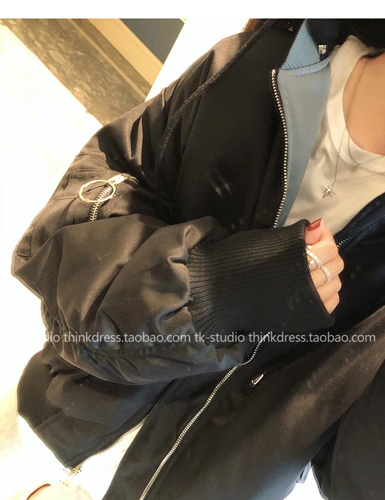 Mùa đông chic hai mặt mặc Harajuku bông nhỏ phụ nữ đoạn ngắn lỏng BF trùm đầu đồng phục bóng chày xuống bông pad triều dày áo phao béo nữ