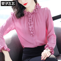 2019 Spring new Mei Red Big Code Loose long sleeve shirt Agaric Lace Snow-spinning Shirt Doll with blouses