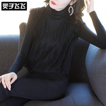 Autumn Winter Black High Collar Long Sleeves Foreign Air Sweater Blouse Blouse Blouse Silk Net Yarn Neatshirt Bottom Jersey Woman