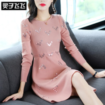 2018 autumn winter clothing new light ripened wind long sleeves Thunderling waistcoat Waist Pearl Bright Sheet Sweater Knit Undergarment Dresses