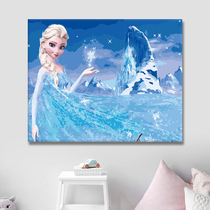 Childrens oil painting coloring coloring painting cartoon anime bedroom small size mini diy digital oil painting Ice and Snow Queen