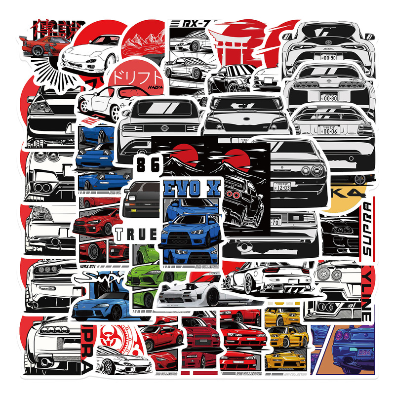 50 Japanese Jdm Modified Car Cartoon Stickers for Laptops, Water Bottles, Mobile Phones, Electric Scooters, Helmets, Pvc Stickers