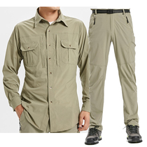 Outdoor quick-drying pants suit mens thin stretch summer shirt long-sleeved sports mountaineering clothing waterproof sunscreen breathable