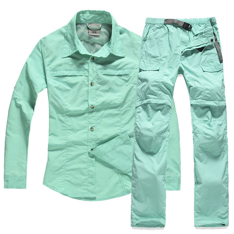 Outdoor speed dry dress suit female thin summer dry trousers shirt can remove short sleeve mountain climbing sunscreen clothing