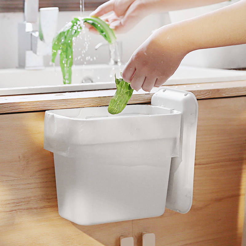 Round wall-mounted trash can kitchen sink sundries home cabinet hanging desktop storage bucket with cover trumpet