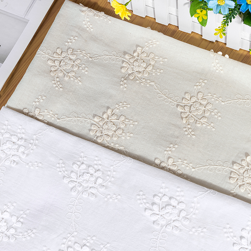 1043815B-9 High-quality cotton full-width embroidery new fashion clothing curtain fabric three-dimensional small flower